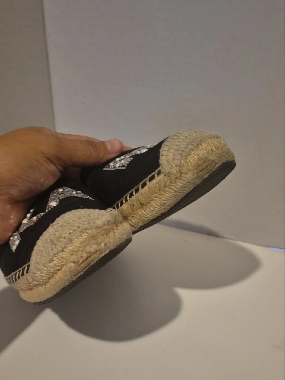 Karl Lagerfeld Black Espadrille Slip-On Flats with Crystal Logo